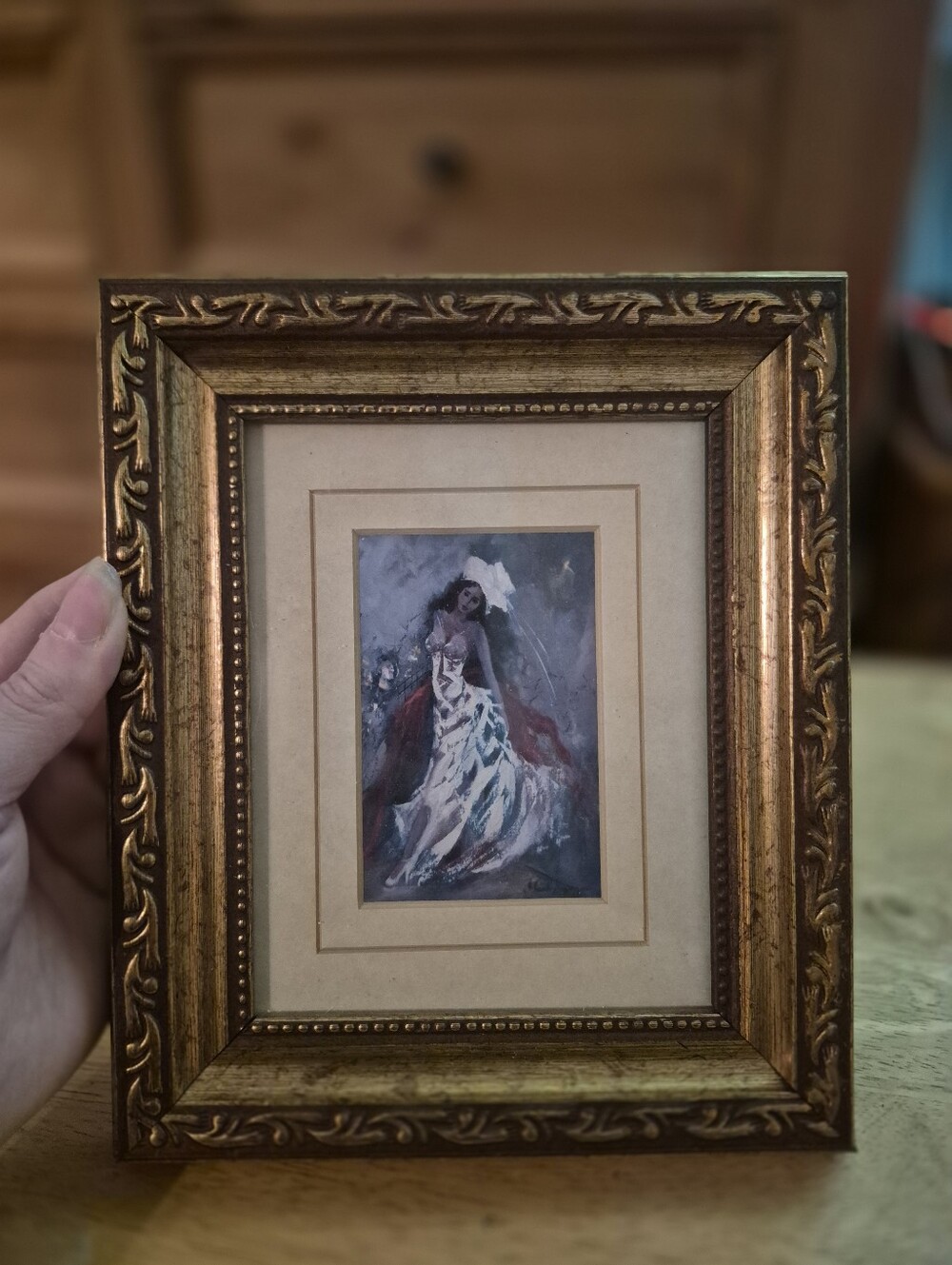 Vintage Fleurette Sauvageau Signed Miniature Art Romantic Sketches Gold Frame